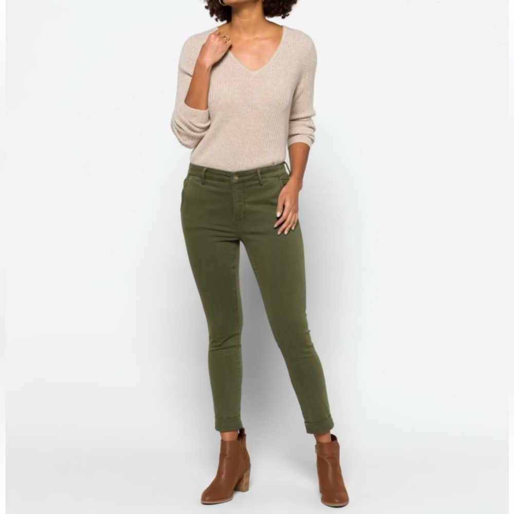 Cosmic Blue Love Callie Eco Cuffed Skinny Pant in Olive l Smart l 27” Inseam